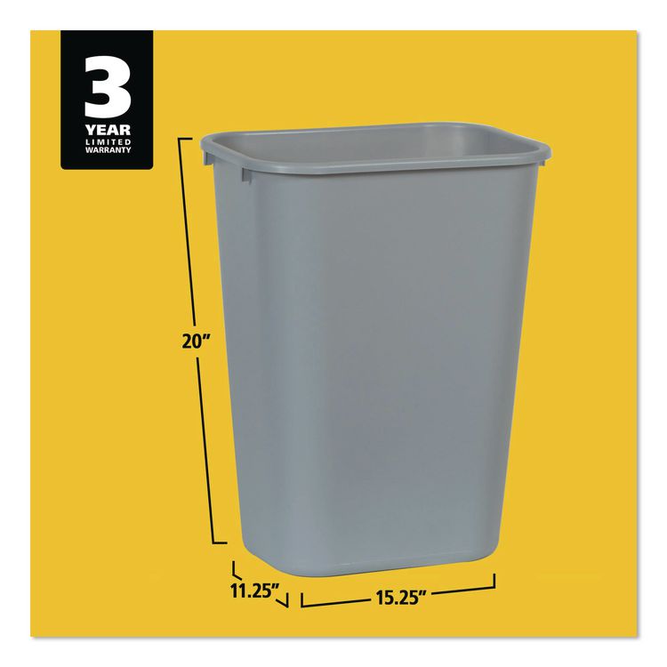 Deskside Plastic Wastebasket, 10.25 gal, Plastic, Gray