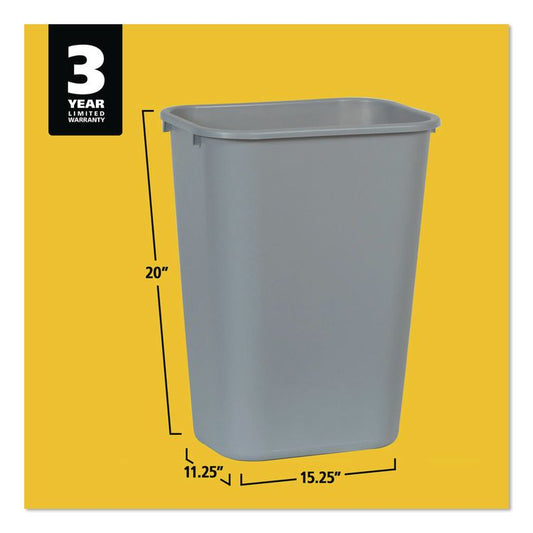 Deskside Plastic Wastebasket, 10.25 gal, Plastic, Gray