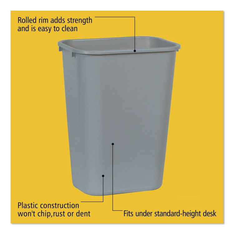 Deskside Plastic Wastebasket, 10.25 gal, Plastic, Gray