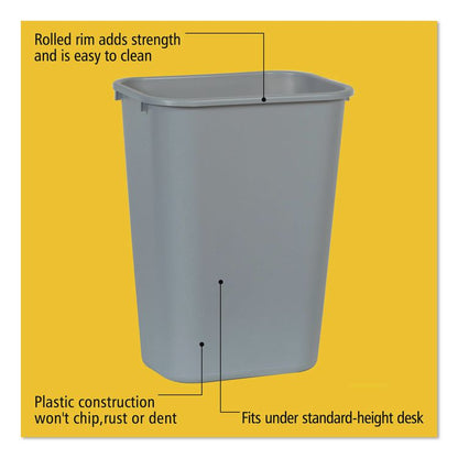 Deskside Plastic Wastebasket, 10.25 gal, Plastic, Gray
