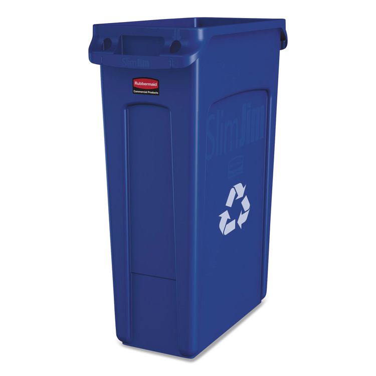 Slim Jim Plastic Recycling Container with Venting Channels, 23 gal, Plastic,  Blue