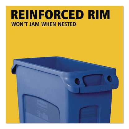 Slim Jim Plastic Recycling Container with Venting Channels, 23 gal, Plastic,  Blue