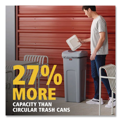 Universal Square Trash Can with Swing Lid, 23 gal, Plastic, Gray