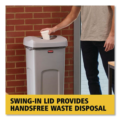 Universal Square Trash Can with Swing Lid, 23 gal, Plastic, Gray