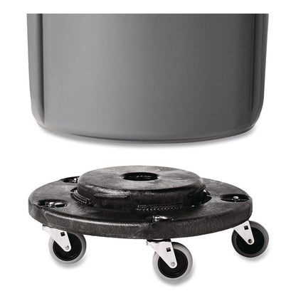 Brute Round Twist On/Off Dolly, 250 lb Capacity, 18" dia x 6.63"h, Fits 20 to 55 Gallon BRUTE Containers, Black