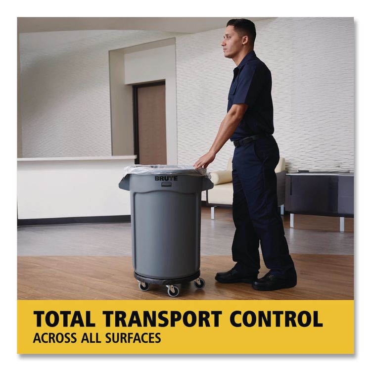 Brute Round Twist On/Off Dolly, 250 lb Capacity, 18" dia x 6.63"h, Fits 20 to 55 Gallon BRUTE Containers, Black