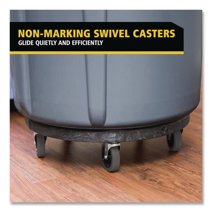 Brute Round Twist On/Off Dolly, 250 lb Capacity, 18" dia x 6.63"h, Fits 20 to 55 Gallon BRUTE Containers, Black
