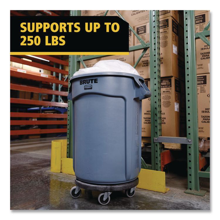 Brute Round Twist On/Off Dolly, 250 lb Capacity, 18" dia x 6.63"h, Fits 20 to 55 Gallon BRUTE Containers, Black