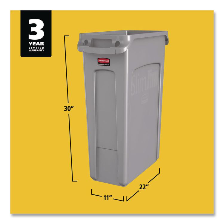 Slim Jim with Venting Channels, 23 gal, Plastic, Gray