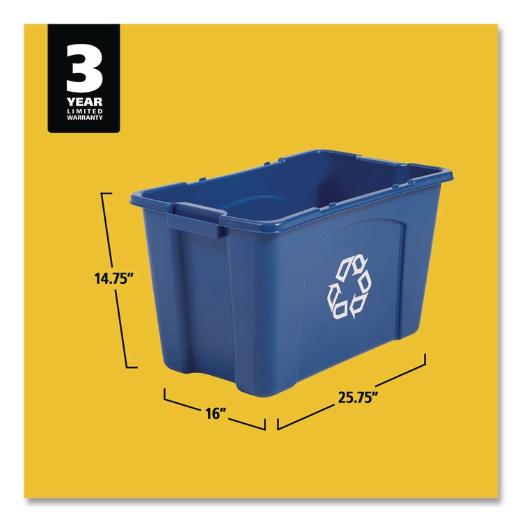 Stacking Recycle Bin, 18 gal, Polyethylene, Blue