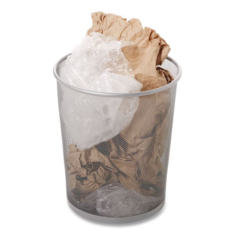 Steel Mesh Wastebasket, 5 gal, Steel Mesh,  Silver