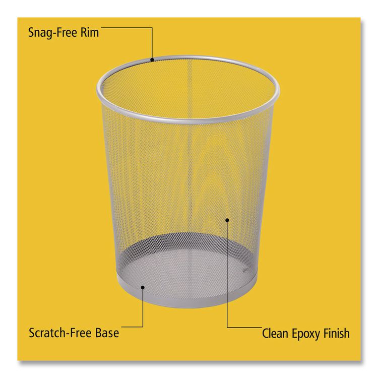 Steel Mesh Wastebasket, 5 gal, Steel Mesh,  Silver