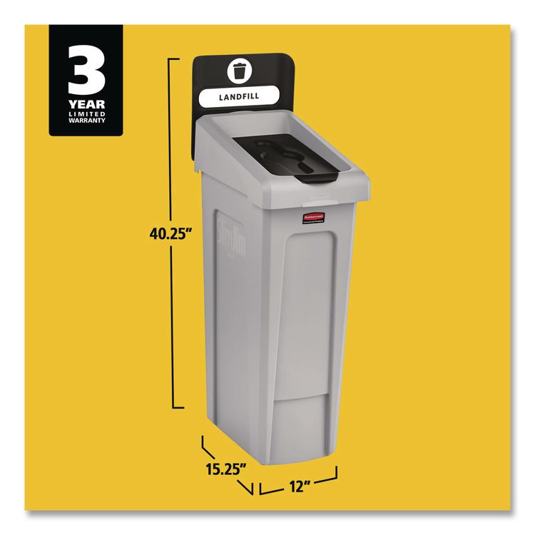 Slim Jim Recycling Station Kit, 1-Stream Landfill, 23 gal, Plastic, Gray/Black