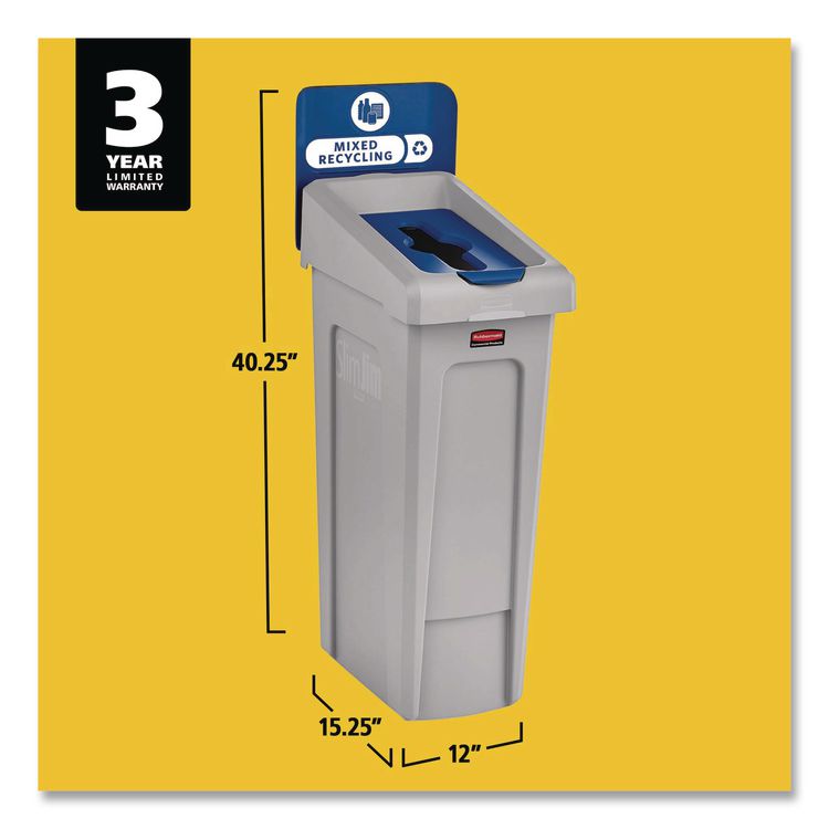 Slim Jim Recycling Station Kit, 1-Stream Mixed Recycling, 23 gal, Plastic, Gray/Blue