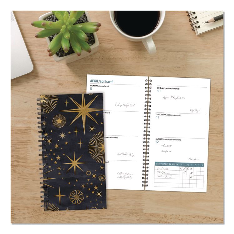 Celestial Softcover Weekly/Monthly Spiral Planner, 6.5 x 3.5, Black/Gold Cover, 12-Month (Jan to Dec): 2026
