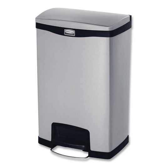Slim Jim Stainless Steel Step-On Container, Front Step Style, 13 gal, Stainless Steel, Black