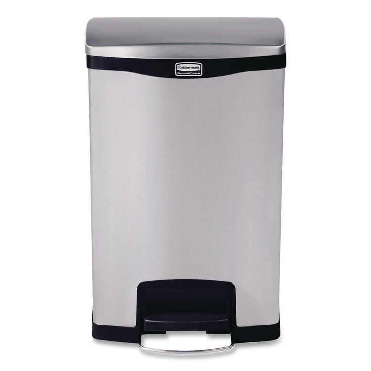Slim Jim Stainless Steel Step-On Container, Front Step Style, 13 gal, Stainless Steel, Black