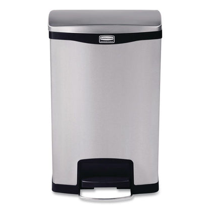 Slim Jim Stainless Steel Step-On Container, Front Step Style, 13 gal, Stainless Steel, Black