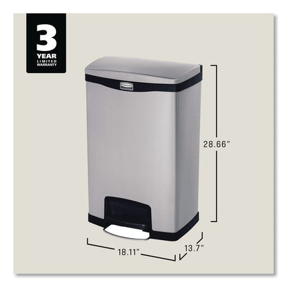 Slim Jim Stainless Steel Step-On Container, Front Step Style, 13 gal, Stainless Steel, Black
