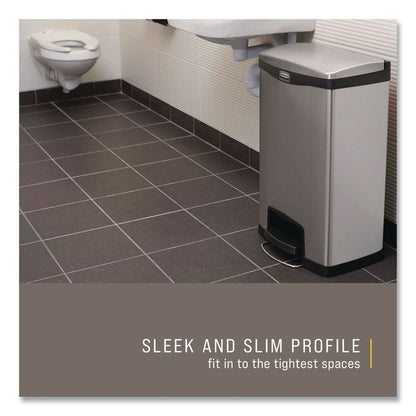 Slim Jim Stainless Steel Step-On Container, Front Step Style, 13 gal, Stainless Steel, Black