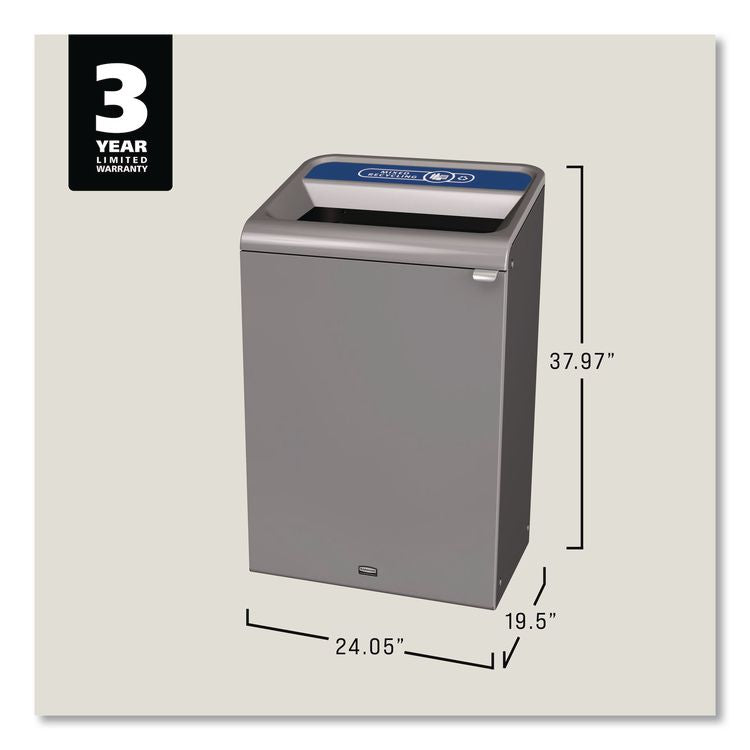 Configure Indoor Recycling Waste Receptacle, Mixed Recycling, 33 gal, Metal, Gray