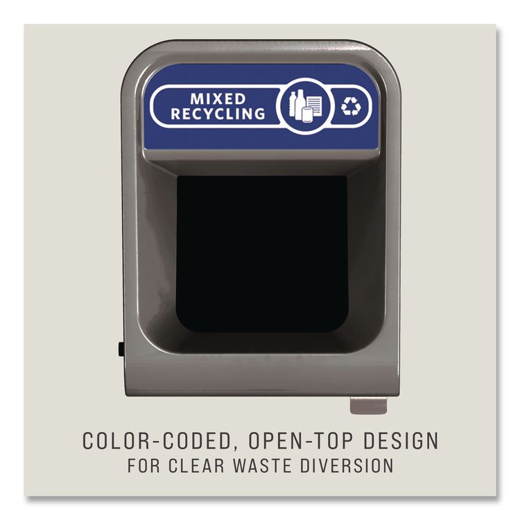 Configure Indoor Recycling Waste Receptacle, Mixed Recycling, 33 gal, Metal, Gray