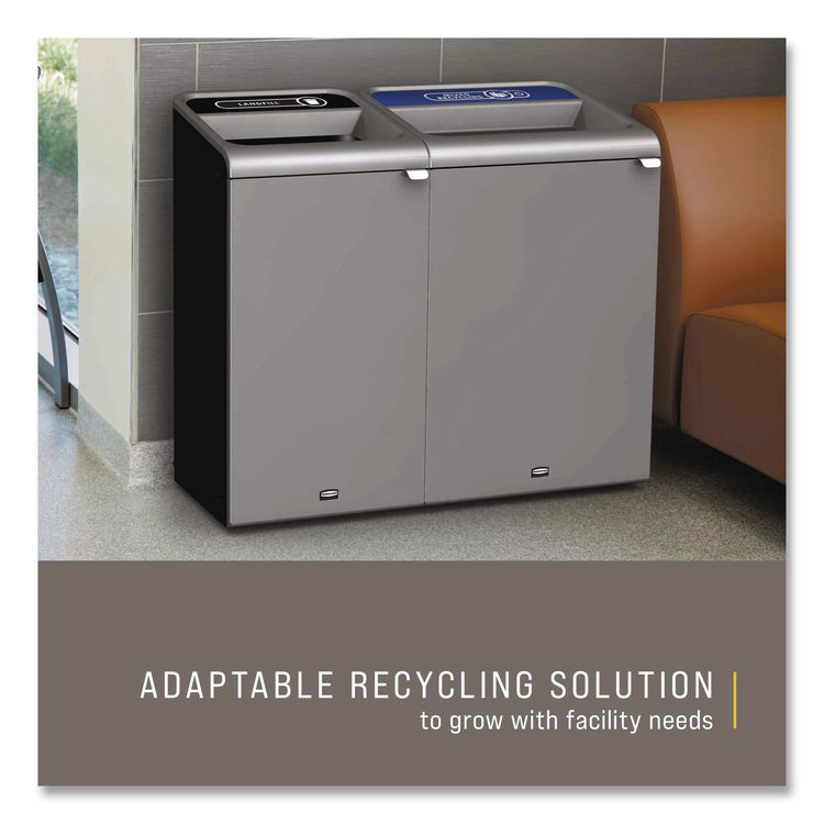 Configure Indoor Recycling Waste Receptacle, Mixed Recycling, 33 gal, Metal, Gray