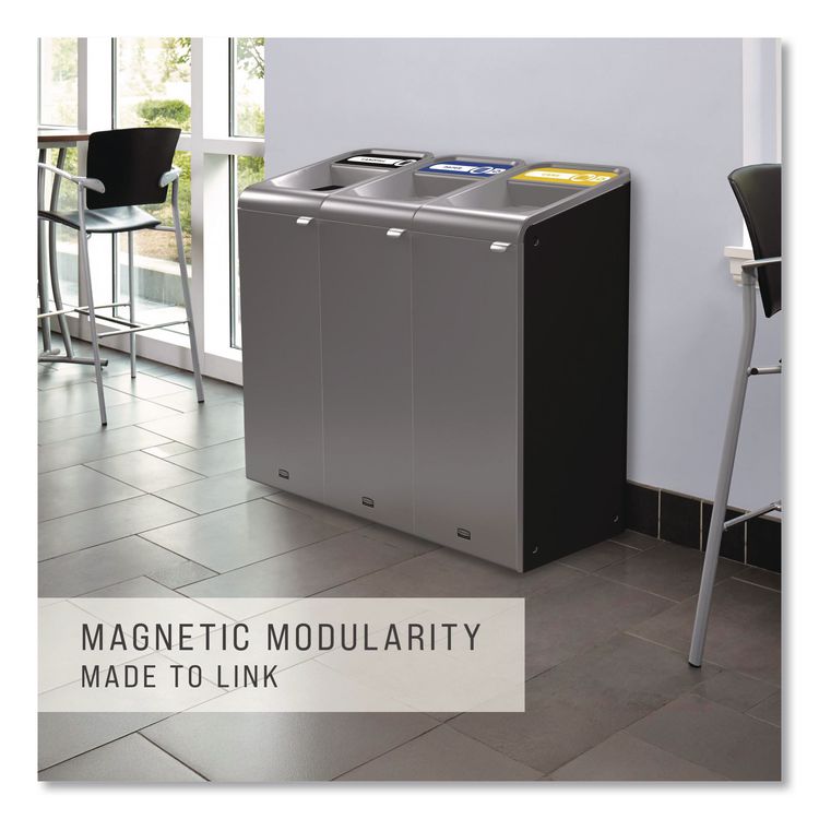 Configure Indoor Recycling Waste Receptacle, Mixed Recycling, 33 gal, Metal, Gray