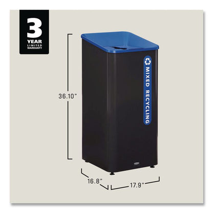 Sustain Decorative Refuse with Recycling Lid, 23 gal, Metal/Plastic, Black/Blue
