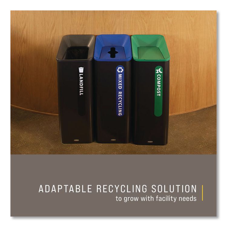 Sustain Decorative Refuse with Recycling Lid, 23 gal, Metal/Plastic, Black/Blue