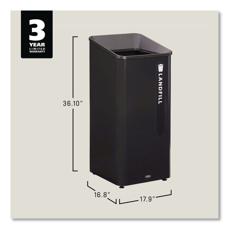 Sustain Decorative Refuse with Recycling Lid, 23 gal, Metal/Plastic, Black