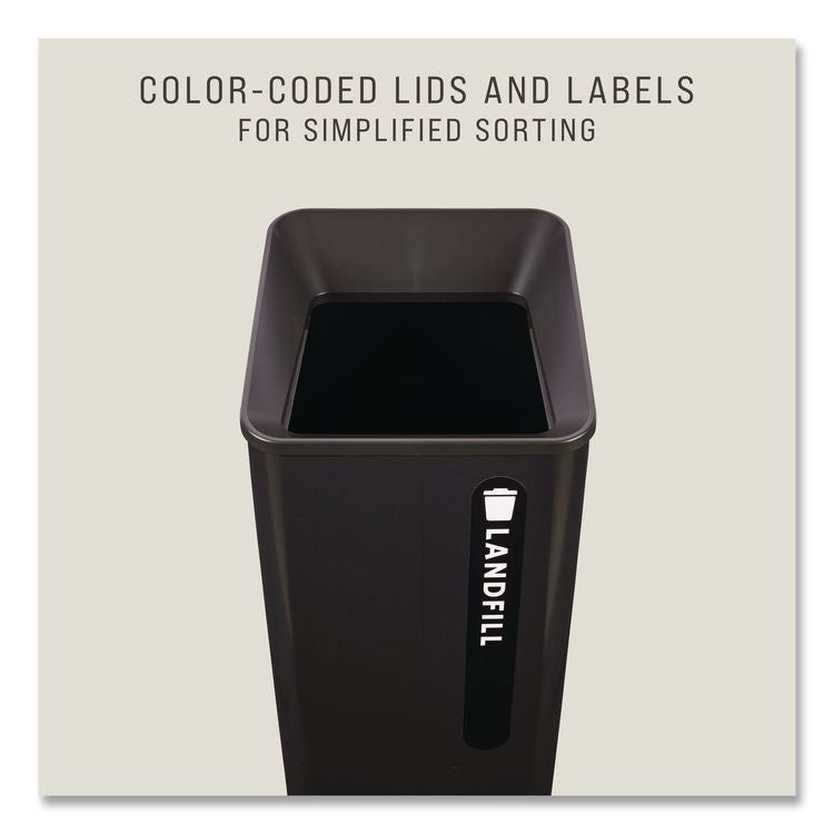 Sustain Decorative Refuse with Recycling Lid, 23 gal, Metal/Plastic, Black