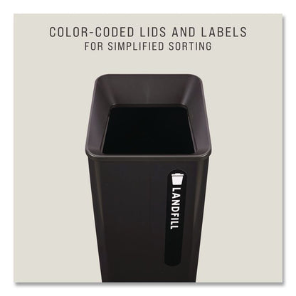 Sustain Decorative Refuse with Recycling Lid, 23 gal, Metal/Plastic, Black