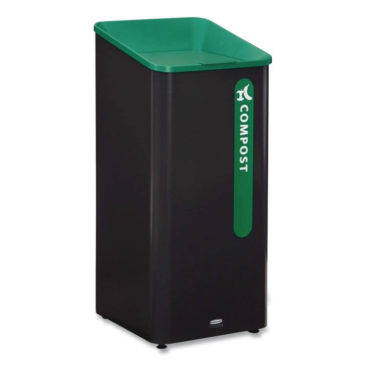 Sustain Decorative Refuse with Recycling Lid, 23 gal, Metal/Plastic, Black/Green