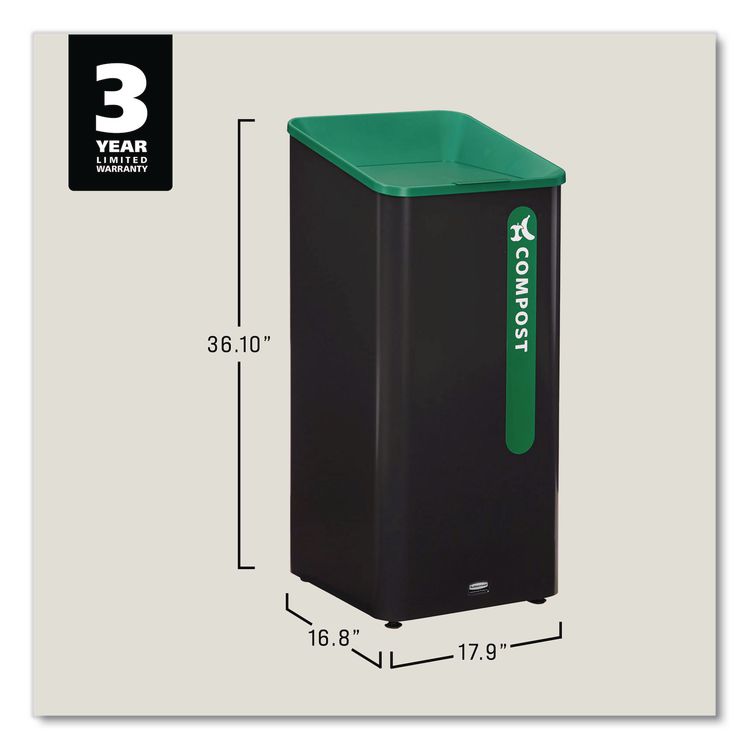 Sustain Decorative Refuse with Recycling Lid, 23 gal, Metal/Plastic, Black/Green