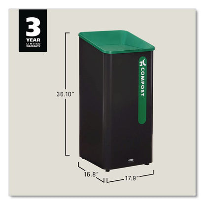Sustain Decorative Refuse with Recycling Lid, 23 gal, Metal/Plastic, Black/Green