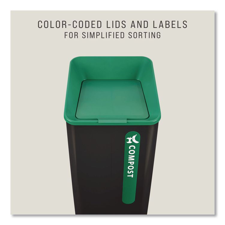 Sustain Decorative Refuse with Recycling Lid, 23 gal, Metal/Plastic, Black/Green