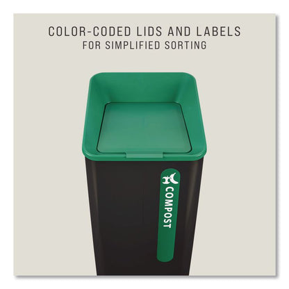 Sustain Decorative Refuse with Recycling Lid, 23 gal, Metal/Plastic, Black/Green