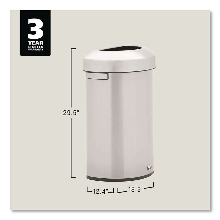 Refine Series Half Round Waste Receptacle, 16 gal, Plastic/Stainless Steel