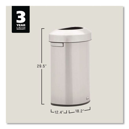 Refine Series Half Round Waste Receptacle, 16 gal, Plastic/Stainless Steel