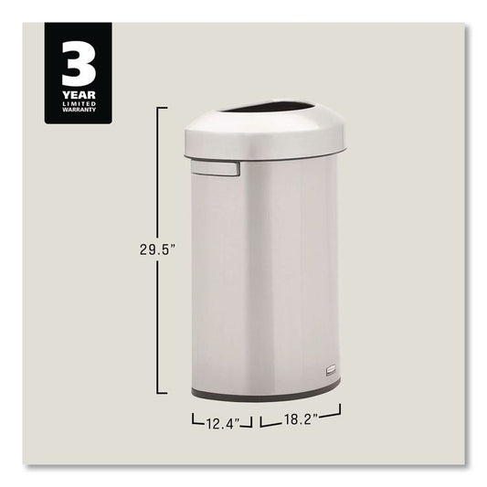 Refine Series Half Round Waste Receptacle, 16 gal, Plastic/Stainless Steel