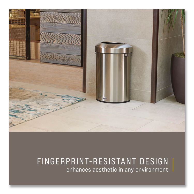 Refine Series Half Round Waste Receptacle, 16 gal, Plastic/Stainless Steel