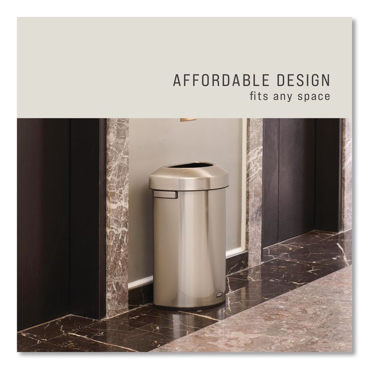 Refine Series Half Round Waste Receptacle, 16 gal, Plastic/Stainless Steel