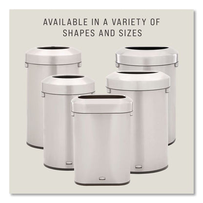 Refine Series Half Round Waste Receptacle, 16 gal, Plastic/Stainless Steel