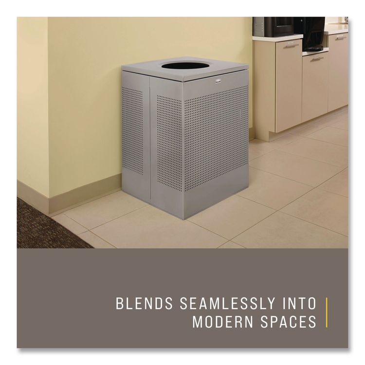 Designer Line Silhouettes Waste Receptacle, 16 gal, Steel, Silver Metallic