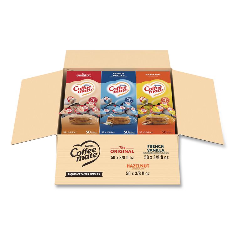 Liquid Coffee Creamer, Assorted Flavors, 0.38 oz Mini Cups, 150/Carton