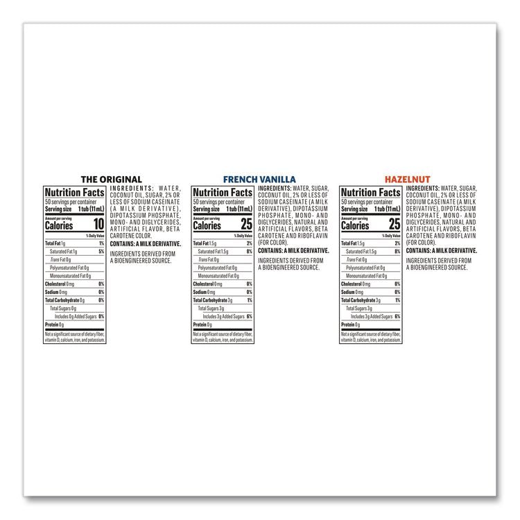 Liquid Coffee Creamer, Assorted Flavors, 0.38 oz Mini Cups, 150/Carton