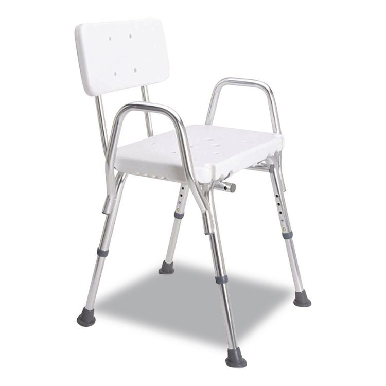 Shower Chair with Back, Supports Up to 350 lb, 16" to 20" Seat Height, White/Silver
