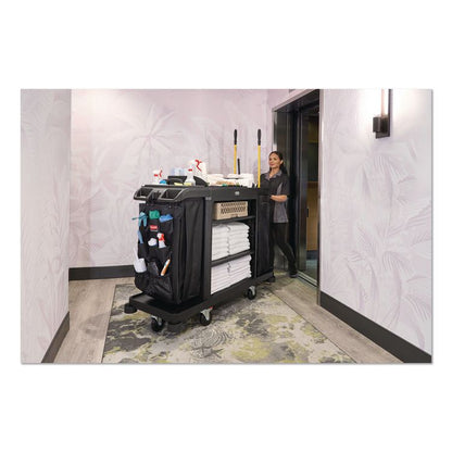 Full Size Housekeeping Cart with Accessory Bundle, Resin, 3 Shelves, 2 Bins, 24.4 x 62.4 x 49, Black