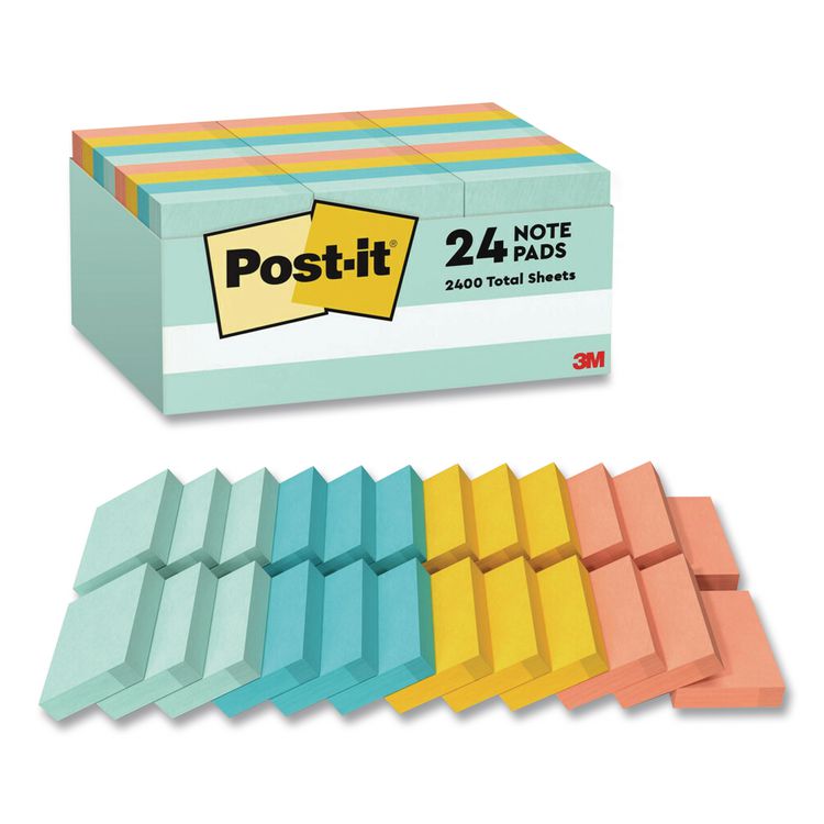 Original Pads in Beachside Cafe Collection Colors, Value Pack, 1.38" x 1.88", 100 Sheets/Pad, 24 Pads/Pack